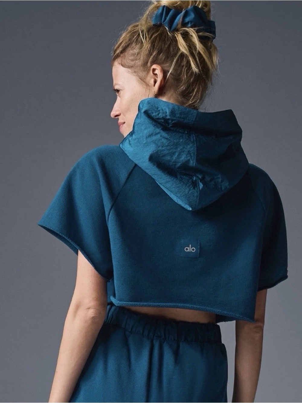 ALO Yoga Teal Cropped Hooded Jacket